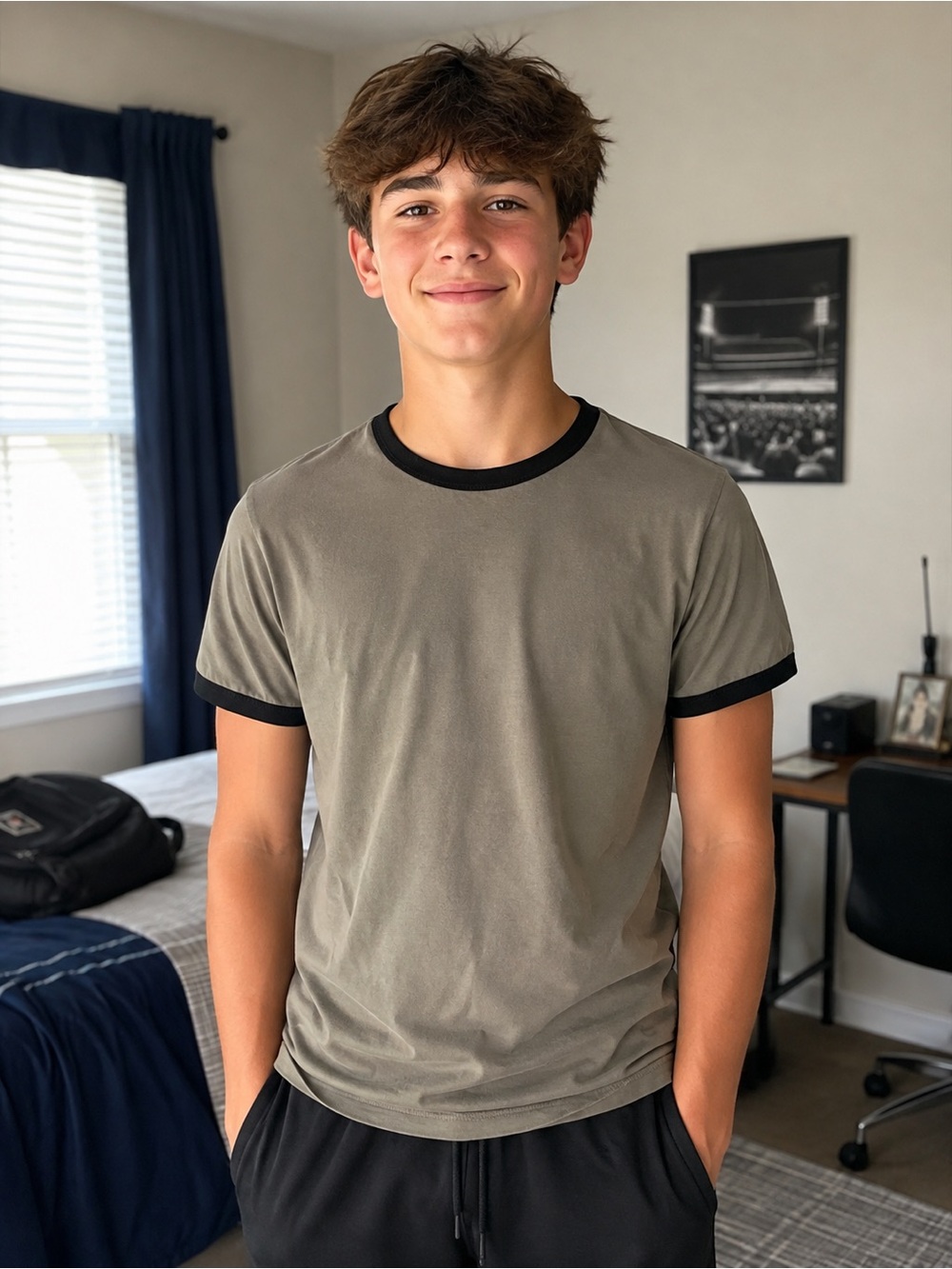 Paper Denim & Cloth Gray Ringer Tee with Black Trim